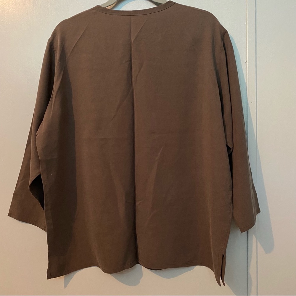 FLAX Brown Silk Lightweight Shirt Size Medium - Picture 2 of 7